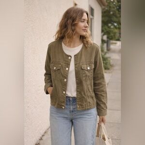 Sanctuary Olive Green Utility Jacket Women’s Large Tencel Snap Front